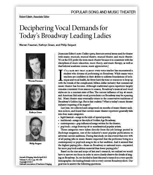 Musical Theatre Performer - Deciphering Vocal Demands for Today’s Broadway Leading Ladies