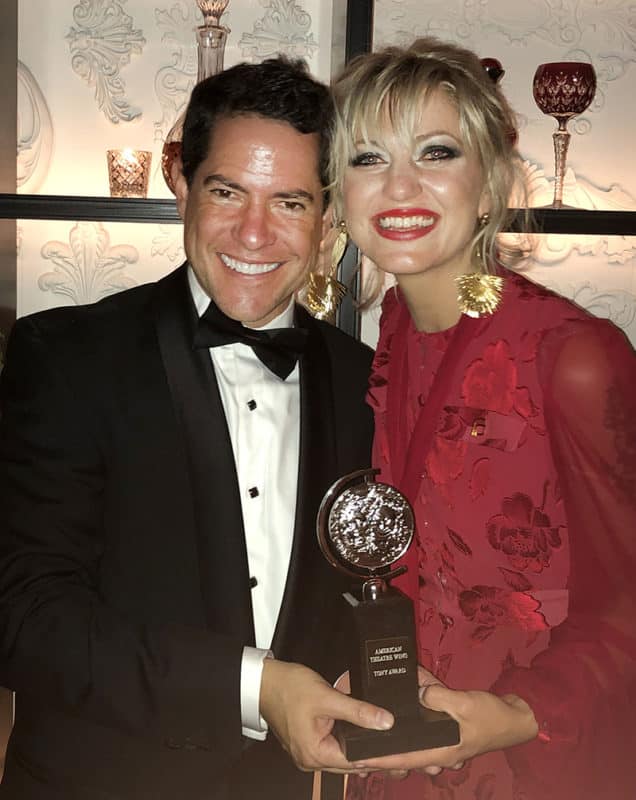 Dramaturg Ken Cerniglia and Anais Mitchell with Tony Award for Hadestown