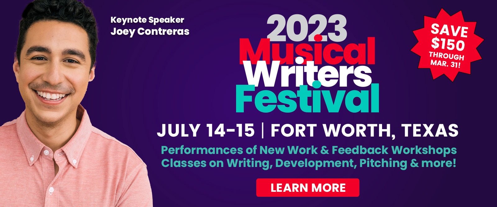 Musical Writers Festival 2023 Joey Contreras New Musicals Home Banner