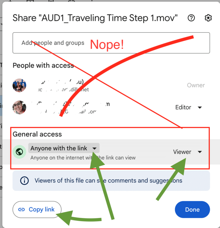 sharing settings Google Drive