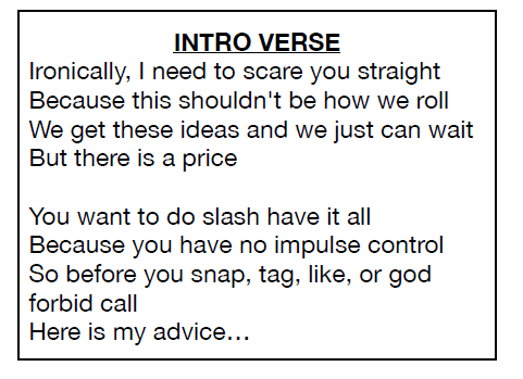 Lyrics from "Stop" from Mean Girls, broken into sections, part 1